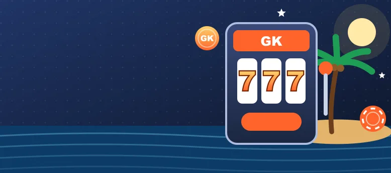Baner Guket Casino z listą kontrolną, kłódką i automatem na tle wyspy